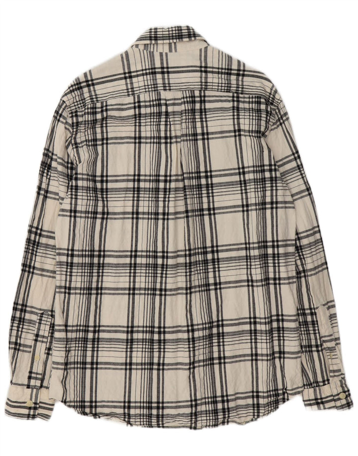 Zara Camisa masculina de flanela com ajuste relaxado médio algodão xadrez branco