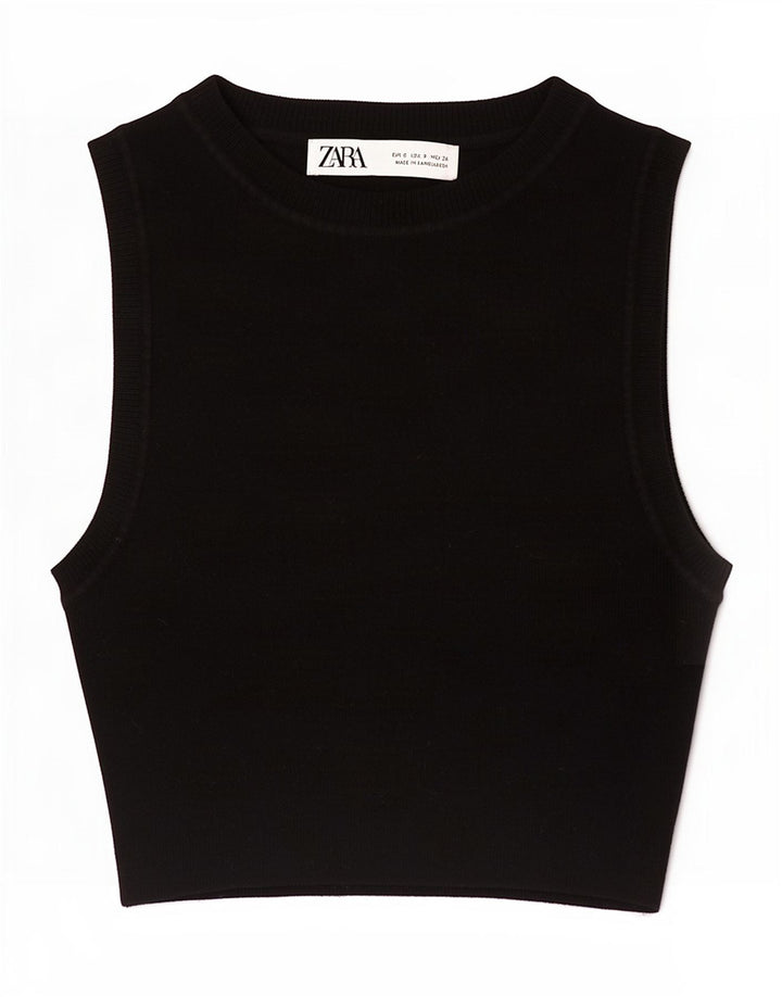 Zara Womens Crop Vest Top Reino Unido 8 Pequeno Preto