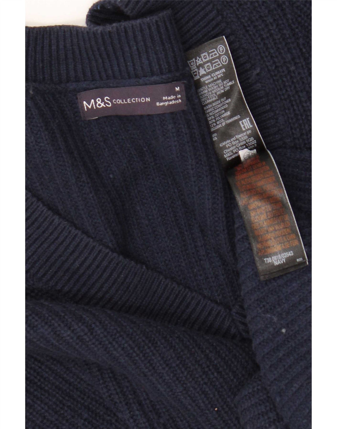 Suéter feminino Marks & Spencer com decote em V e gola V Reino Unido 14 médio azul marinho