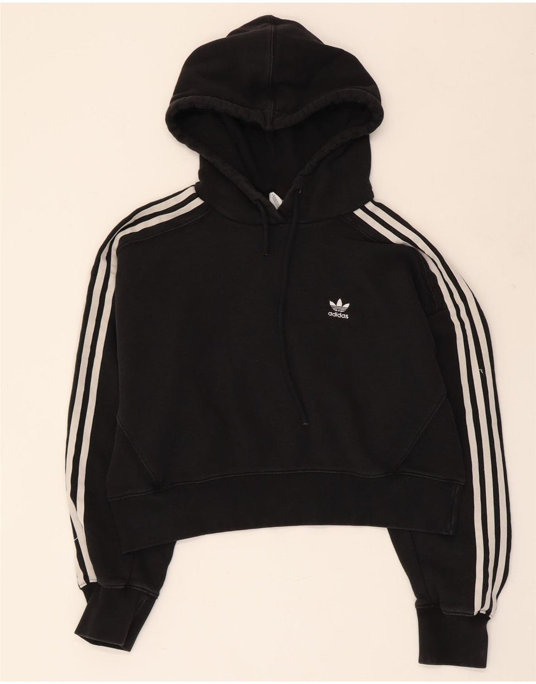 ADIDAS Womens Crop Oversized Hoodie Jumper Reino Unido 10 Pequeno Algodão Preto