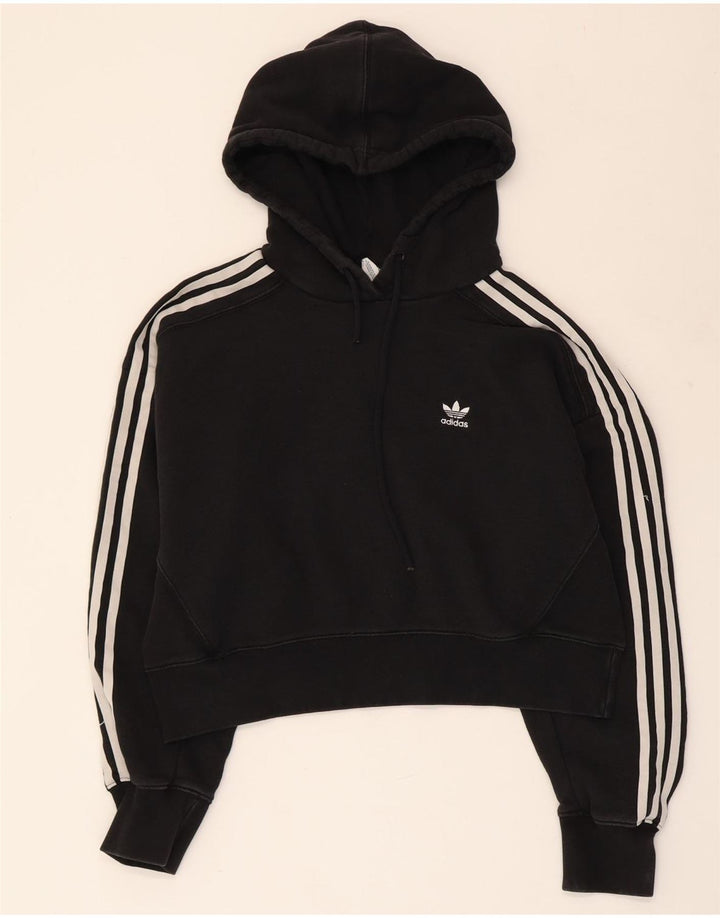 ADIDAS Womens Crop Oversized Hoodie Jumper Reino Unido 10 Pequeno Algodão Preto