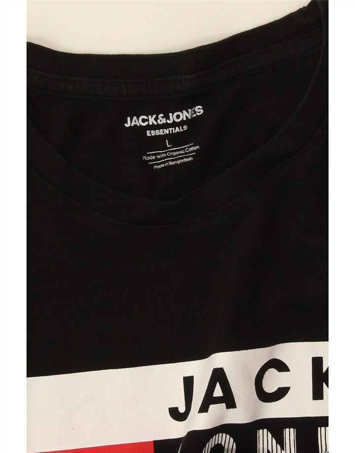 Camiseta gráfica masculina Jack & Jones grande algodão preto