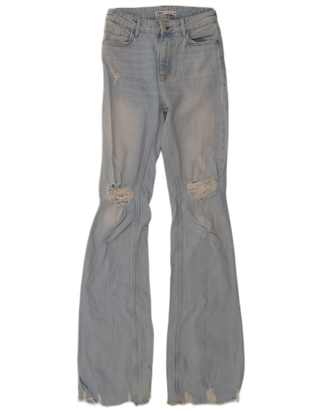 Zara Calça jeans feminina alta e desgastada EU 34 2XS W24 L36 Azul