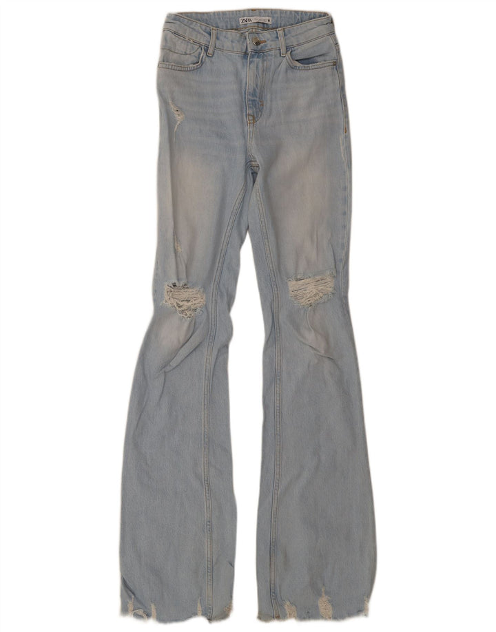 Zara Calça jeans feminina alta e desgastada EU 34 2XS W24 L36 Azul