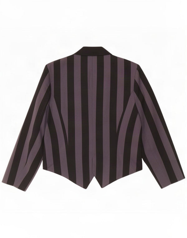 Jaqueta blazer feminina vintage com peito duplo Reino Unido 14 listrado preto grande