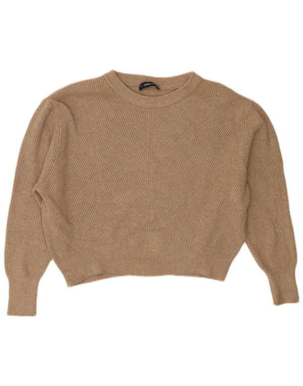 Zara Suéter feminino cropped grande com gola canoa Reino Unido 14 médio marrom