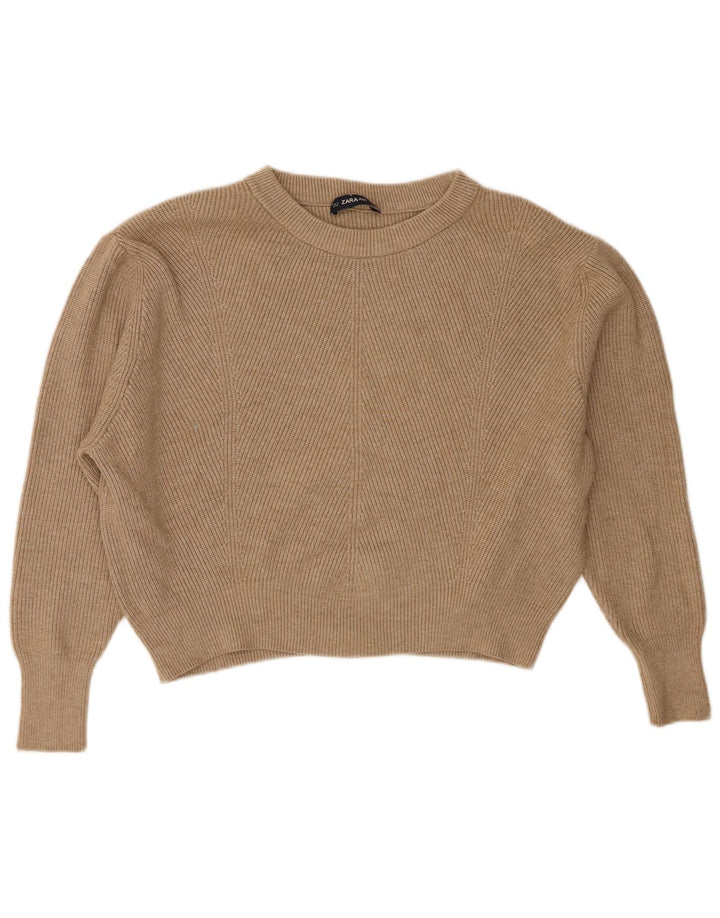 Zara Suéter feminino cropped grande com gola canoa Reino Unido 14 médio marrom