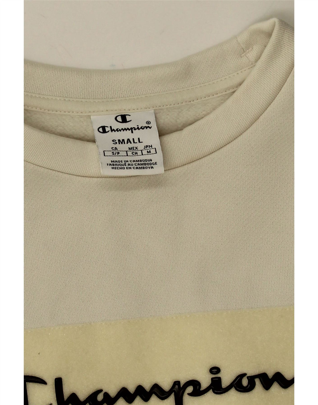 Champion feminino gráfico oversized moletom jumper UK 10 pequeno branco