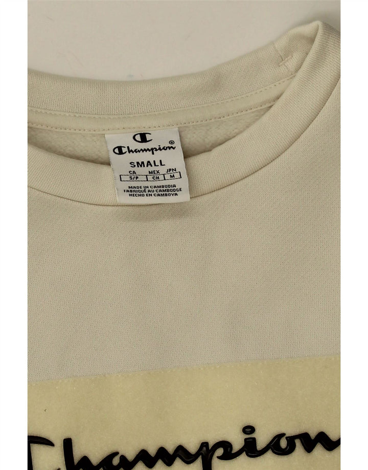Champion feminino gráfico oversized moletom jumper UK 10 pequeno branco