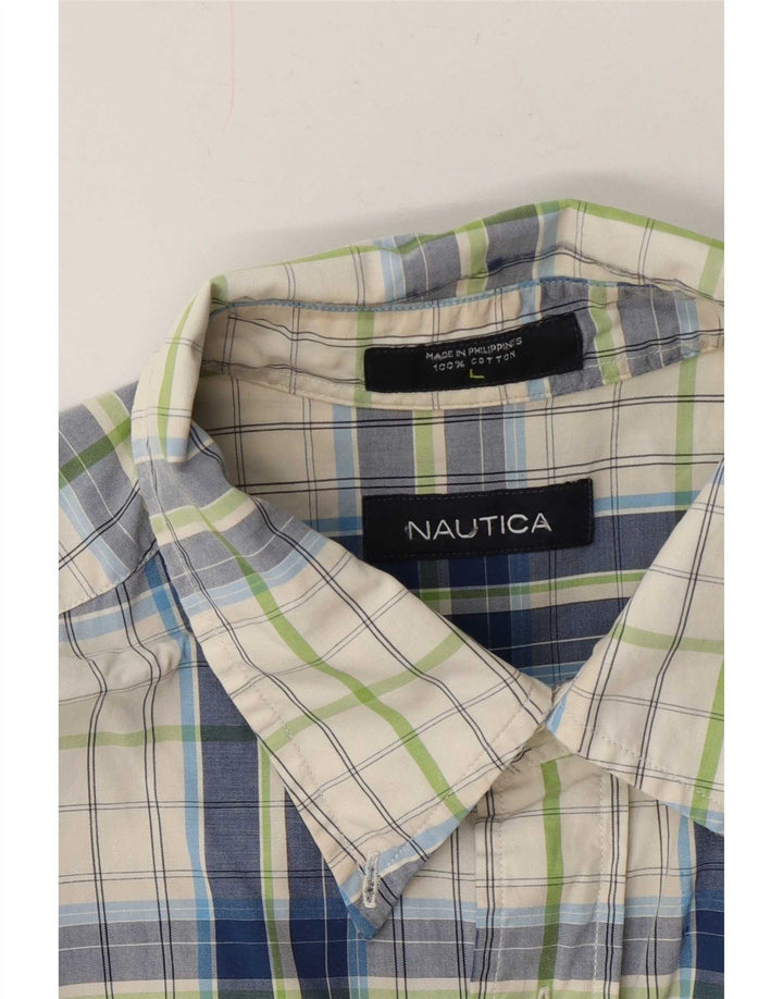 Camisa masculina de manga curta Nautica grande algodão xadrez multicolorido