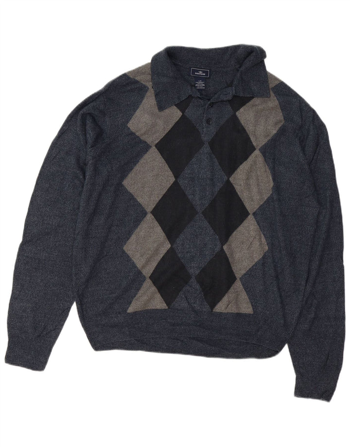 Suéter masculino DOCKERS com gola polo grande azul marinho Argyle/Diamante