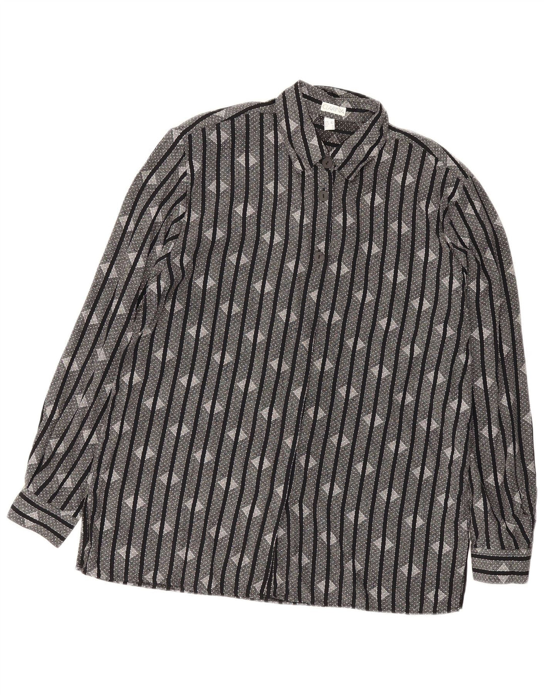 Camisa feminina vintage UK 16 listrada preta grande