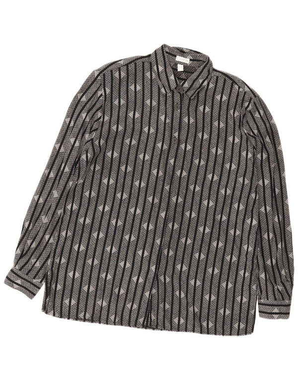Camisa feminina vintage UK 16 listrada preta grande