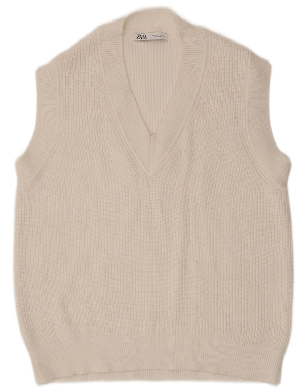 Zara Womens Vest Tank Top UK 16 Grande Viscose Branca