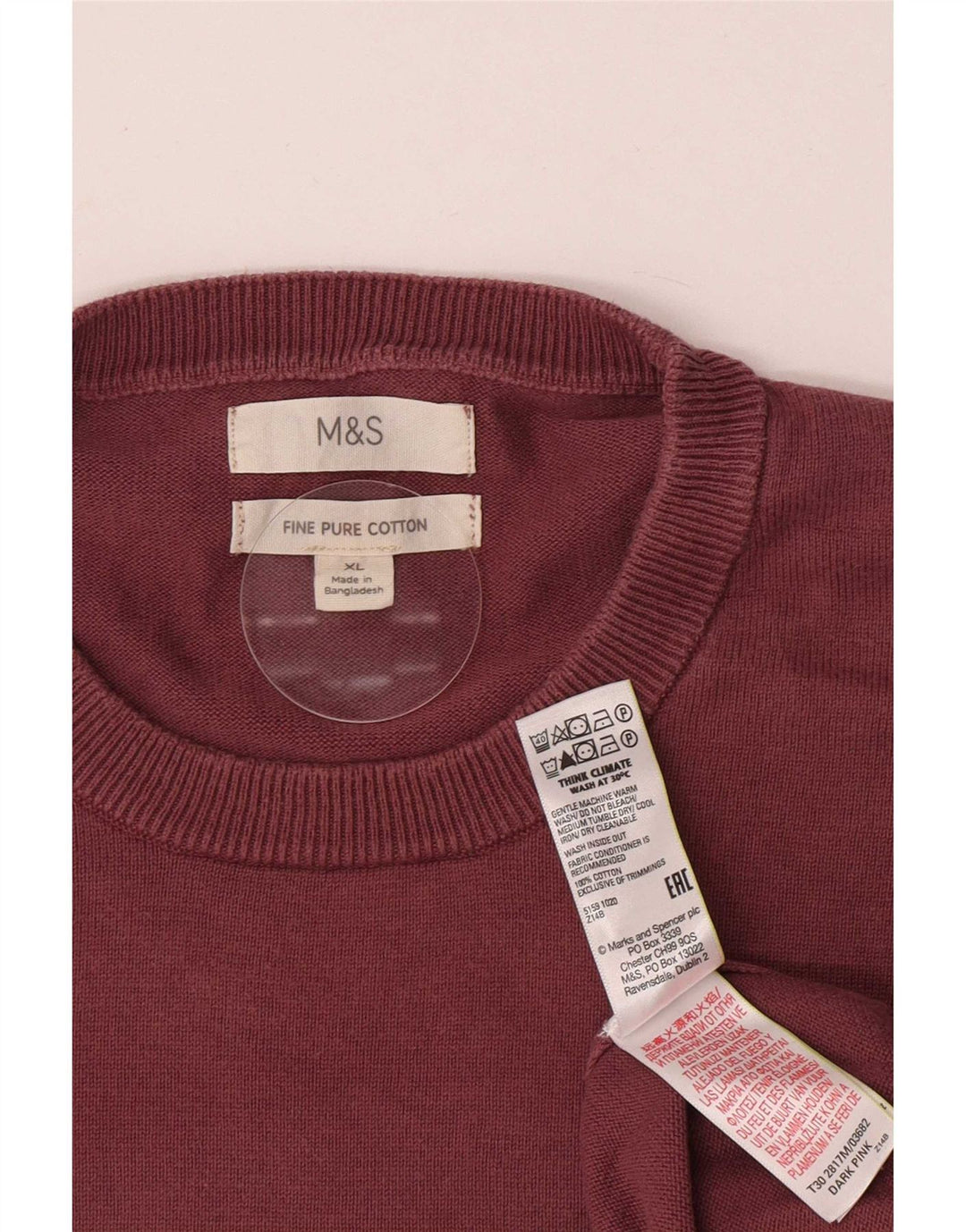 Suéter masculino Marks & Spencer com gola redonda XL algodão rosa