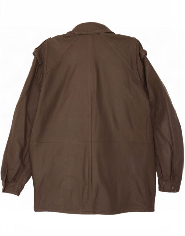 Jaqueta de couro militar masculina vintage IT 54 2XL marrom