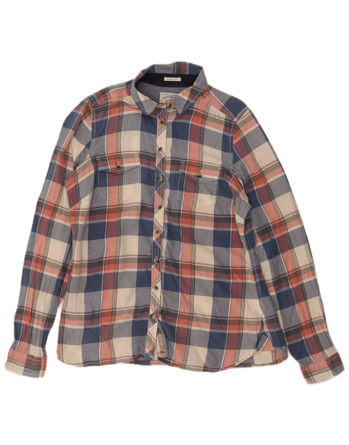 Camisa feminina de flanela Fat Face Classic Fit Reino Unido 12 xadrez azul marinho médio