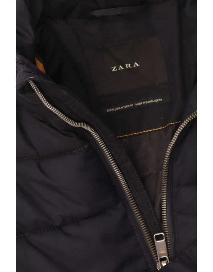 Jaqueta acolchoada com capuz masculina Zara UK 38 azul marinho médio
