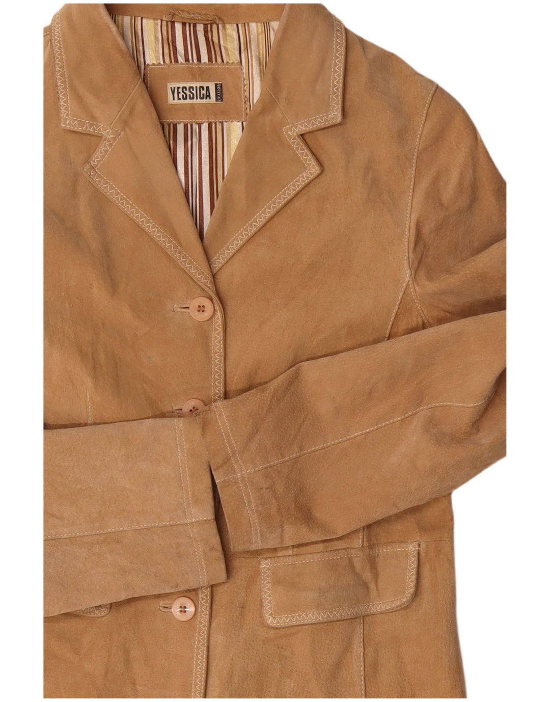 Yessica Jaqueta blazer feminina de camurça com 4 botões Reino Unido 14 marrom médio