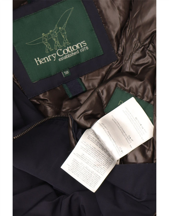 Casaco acolchoado masculino Henry Cottons IT 50 grande algodão azul marinho