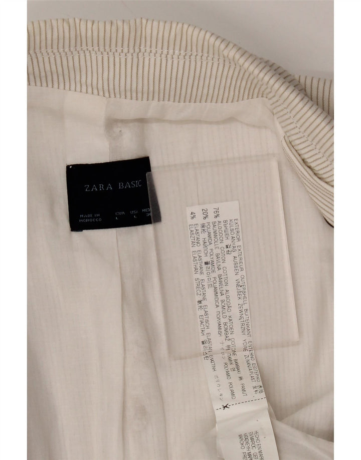 Jaqueta blazer feminina Zara com 1 botão Reino Unido 14 grande algodão risca de giz branco