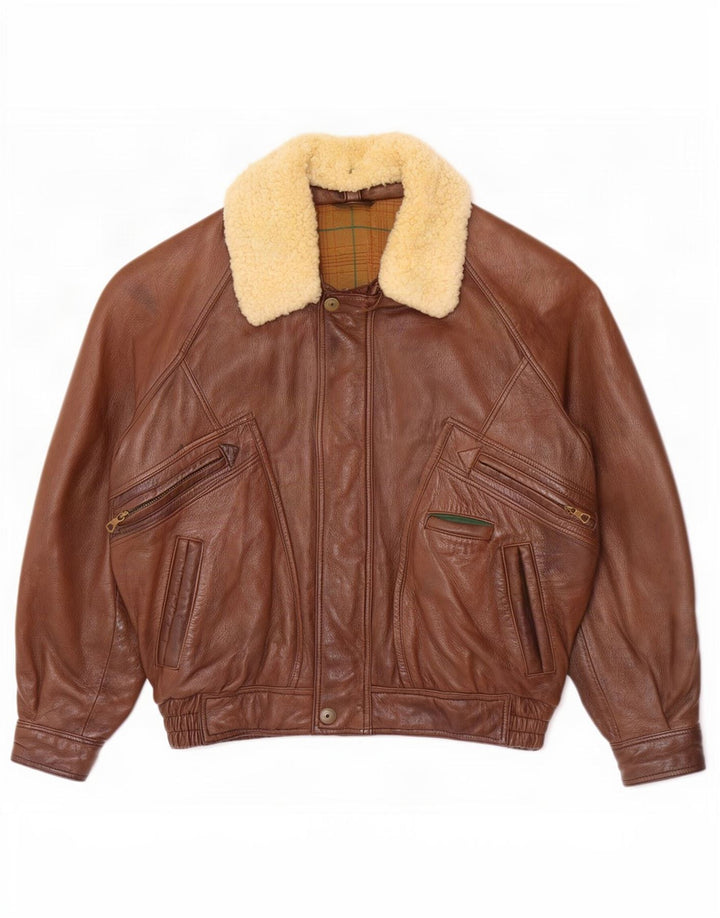 Jaqueta de couro masculina Marcos UK 42 XL marrom