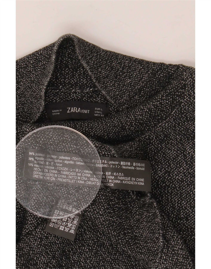 Blusa regular feminina Zara Top UK 16 grande poliéster manchado cinza