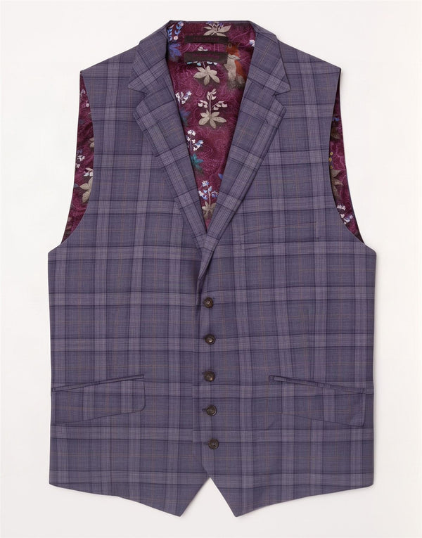 Colete masculino Ted Baker EU 44 XL lã xadrez azul