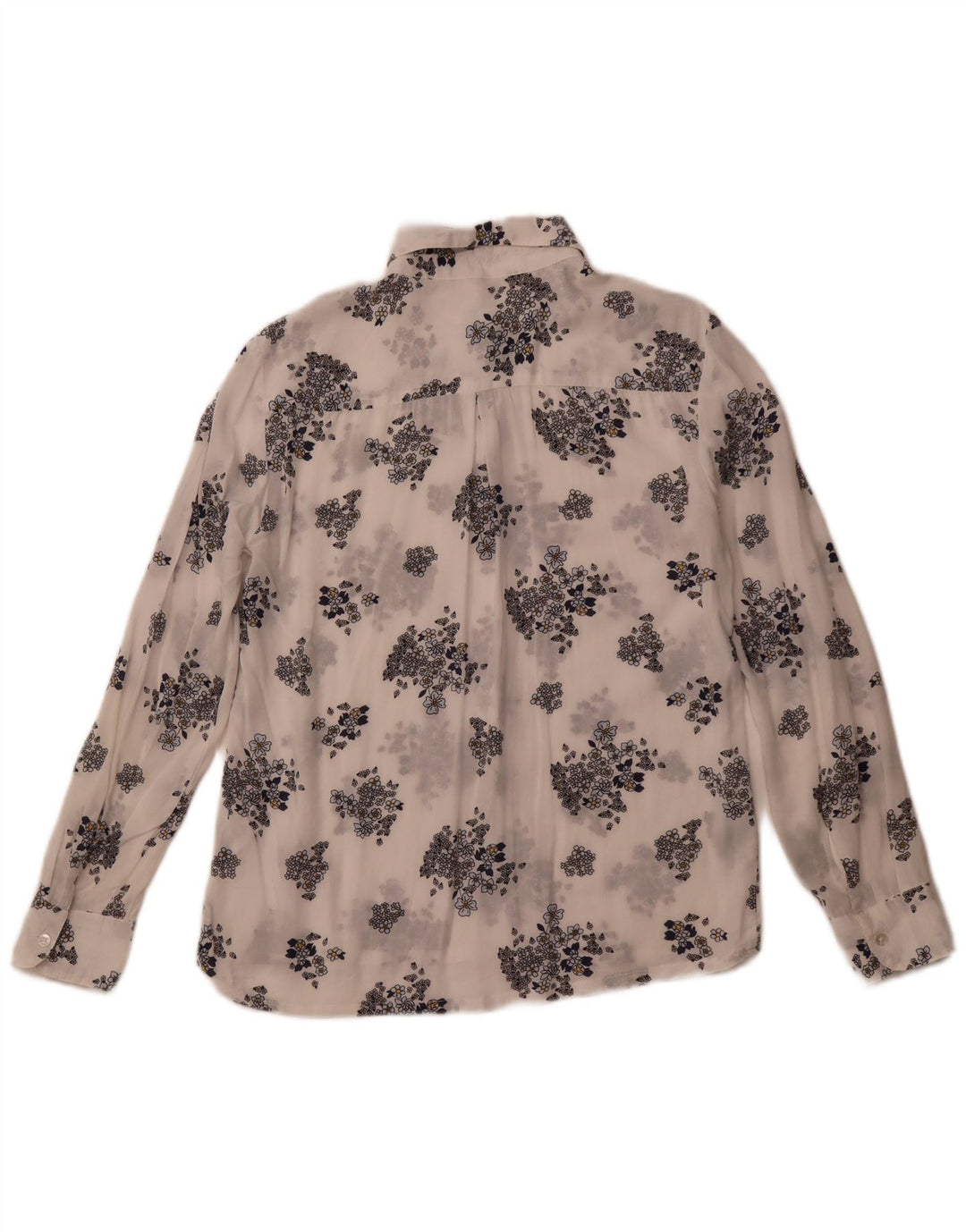 Camisa feminina transparente BENETTON Reino Unido 6 XS branco floral modal