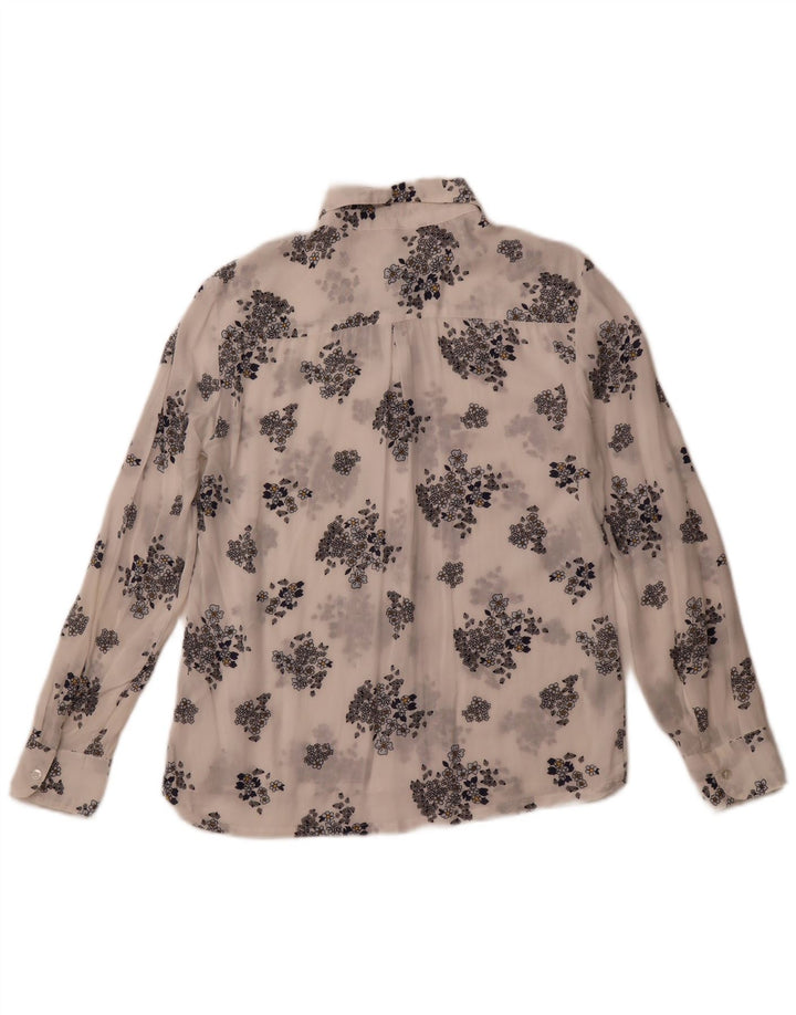 Camisa feminina transparente BENETTON Reino Unido 6 XS branco floral modal