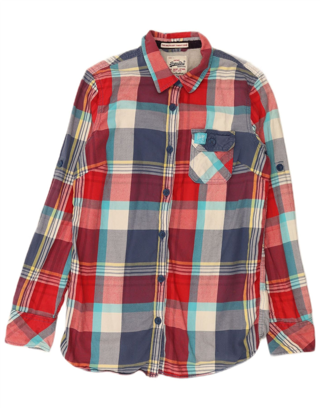 Camisa de flanela feminina Superdry UK 14 algodão xadrez médio multicolorido