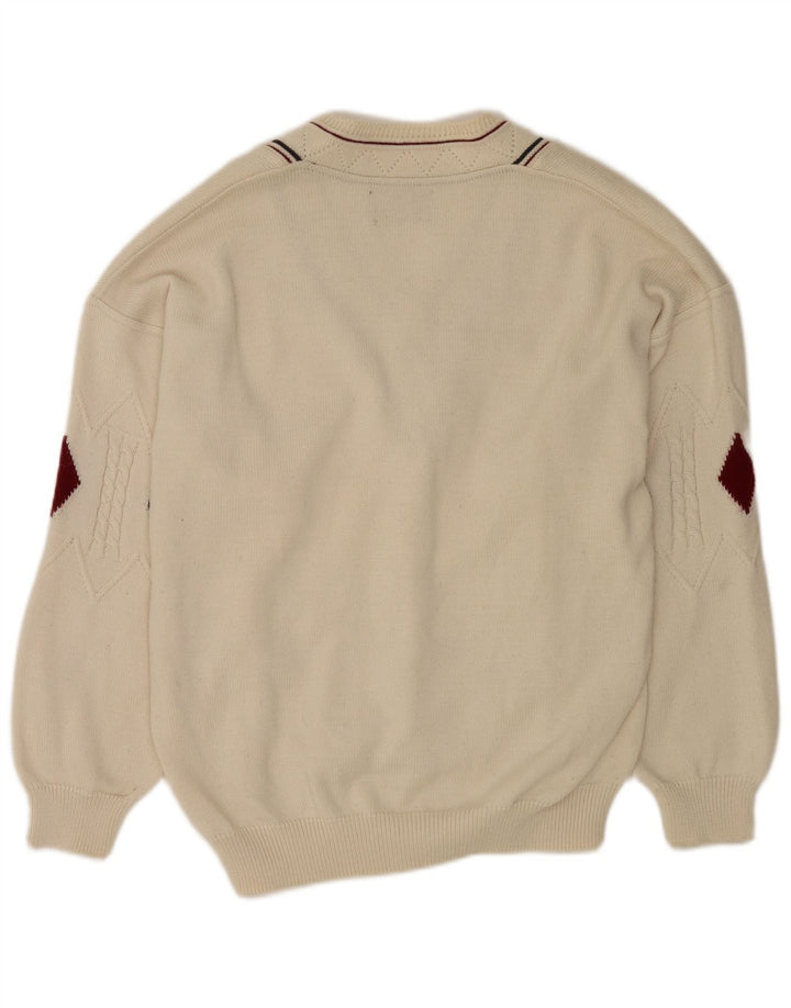 Il Granchio Suéter masculino com decote em V grande branco Argyle/Diamante