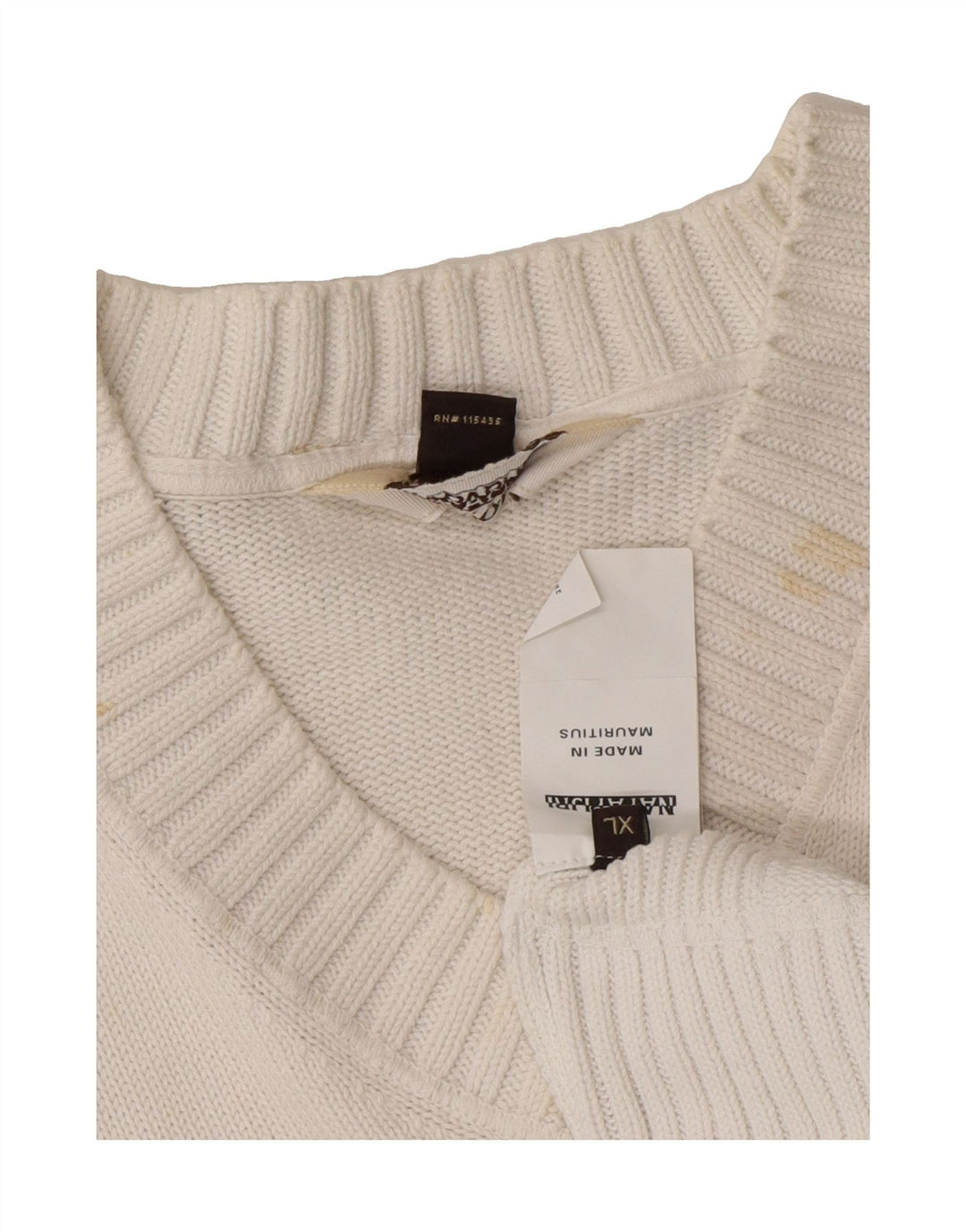 NAPAPIJRI Womens V-Neck Jumper Sweater UK 18 XL White Cotton Vintage Napapijri and Second-Hand Napapijri from Messina Hembry 