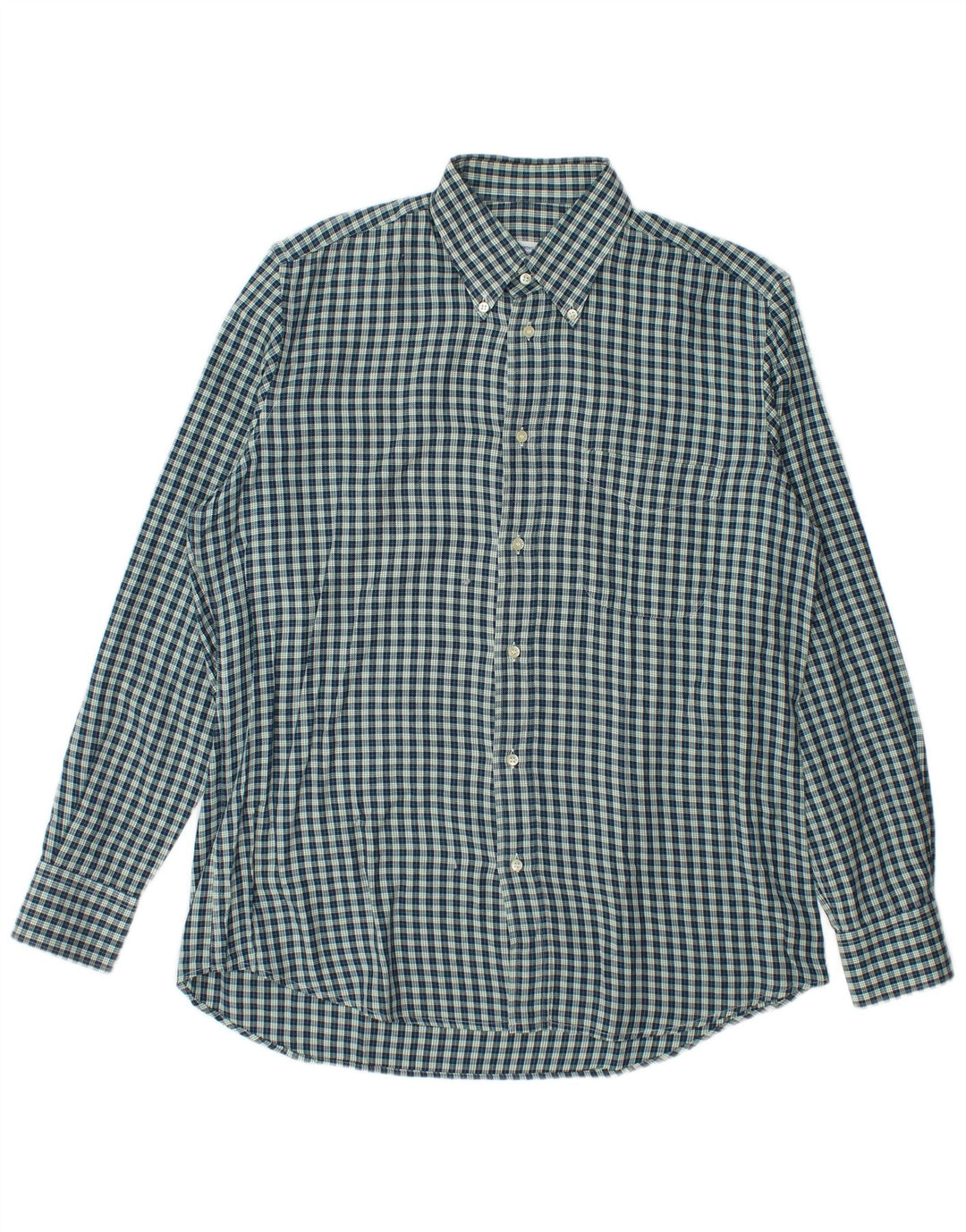 Camisa masculina de flanela vintage tamanho 40 algodão guingão azul marinho médio