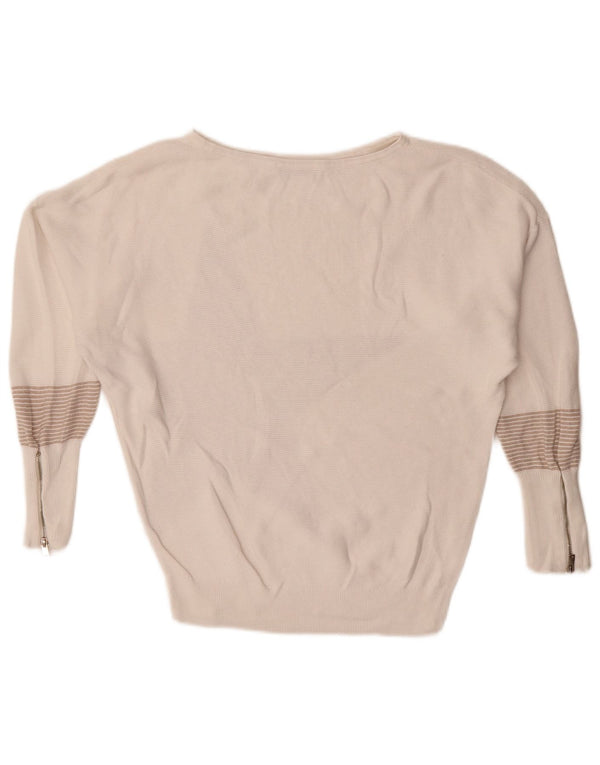 Suéter feminino MINT VELVET com gola canoa grande Reino Unido 6 XS listrado branco
