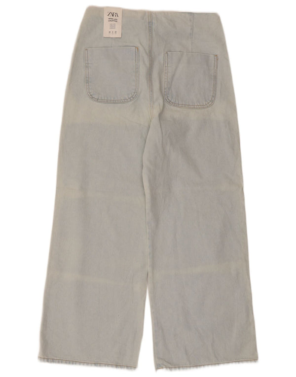 Calça jeans feminina Zara Acid Wash com perna larga EU 40 médio W30 L26 algodão azul