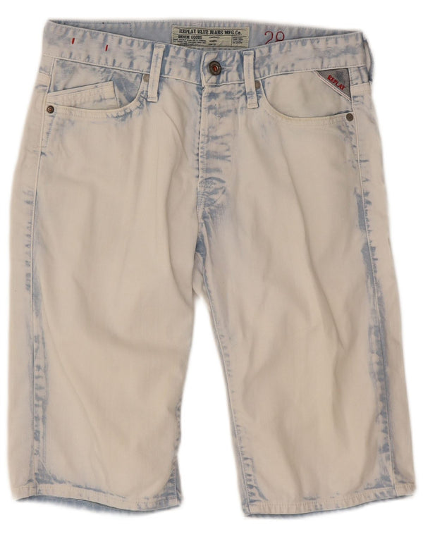 Bermuda jeans masculina Replay Acid Wash W28 algodão azul médio