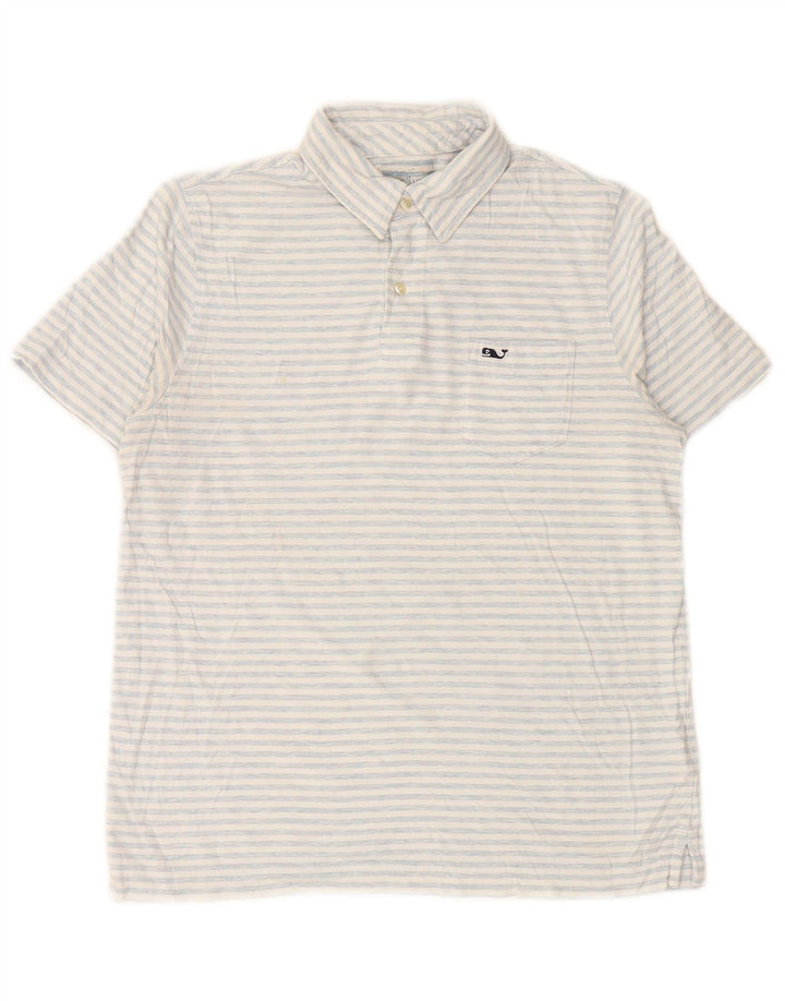VINEYARD VINES Camisa polo masculina 15-16 anos grande algodão listrado branco