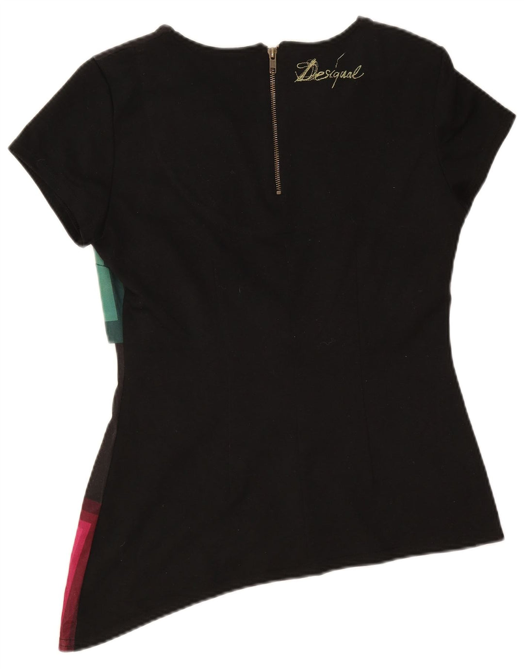 Blusa Assimétrica Feminina Desigual Top UK 14 Grande Preto Geométrico
