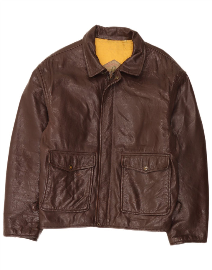 Jaqueta de couro masculina vintage IT 50 grande couro marrom