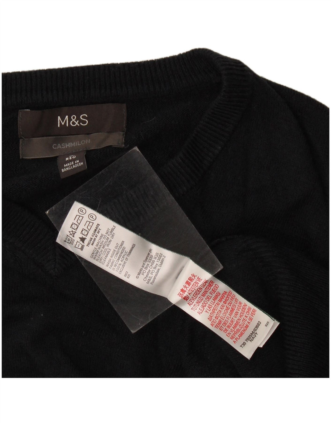 Suéter masculino Marks & Spencer com decote em V médio azul marinho acrílico