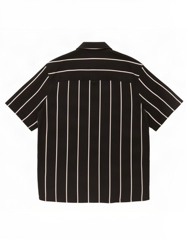 Zara Camisa masculina de manga curta grande viscose listrada preta