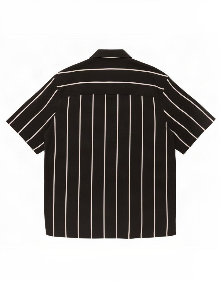 Zara Camisa masculina de manga curta grande viscose listrada preta