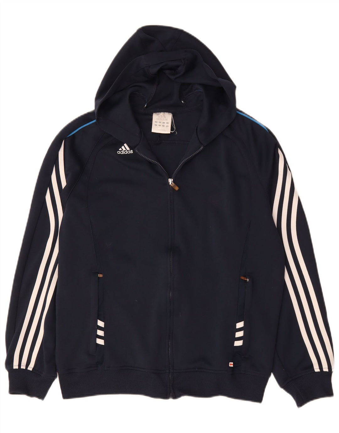Suéter masculino Adidas Climalite Zip com capuz pequeno azul marinho poliéster