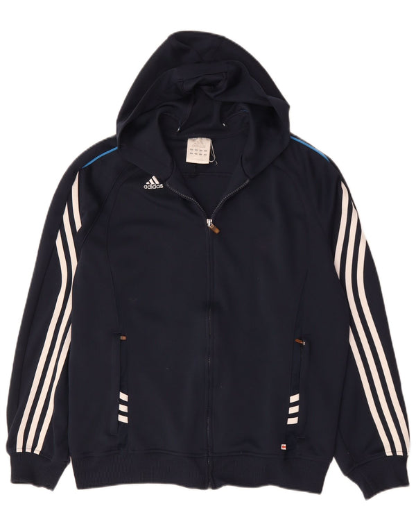 Suéter masculino Adidas Climalite Zip com capuz pequeno azul marinho poliéster