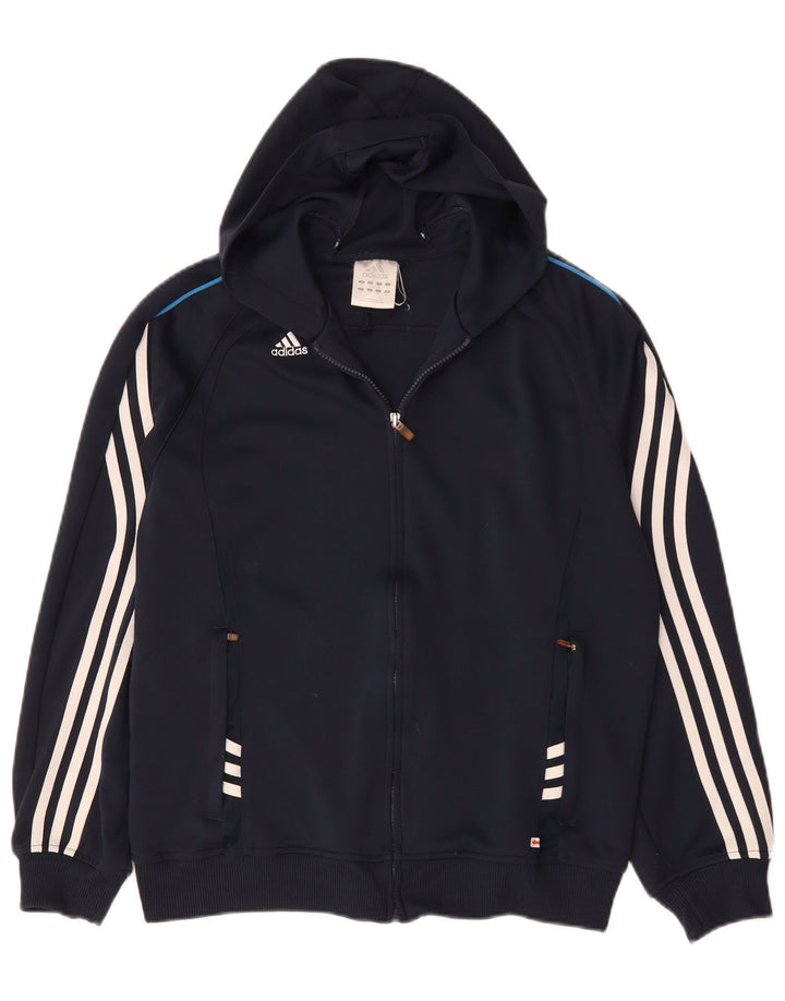 Suéter masculino Adidas Climalite Zip com capuz pequeno azul marinho poliéster