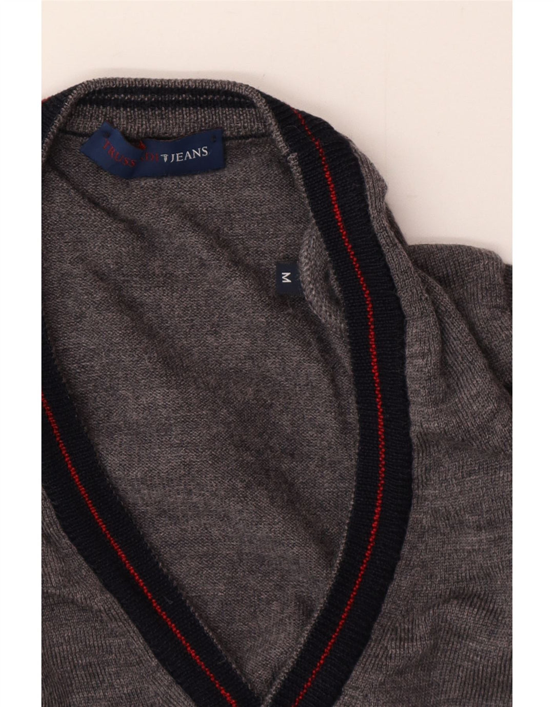 Suéter cardigã feminino Trussardi Jeans UK 14 cinza médio
