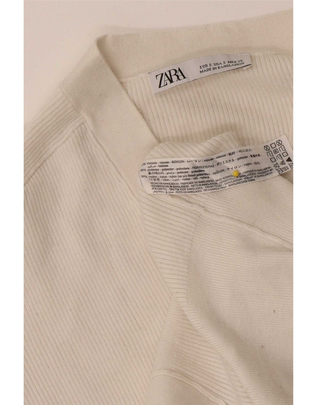Suéter cardigã feminino Zara cropped grande Reino Unido 10 pequeno viscose branca