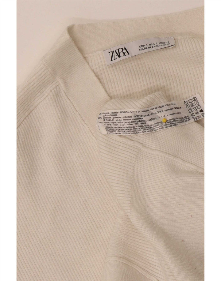 Suéter cardigã feminino Zara cropped grande Reino Unido 10 pequeno viscose branca