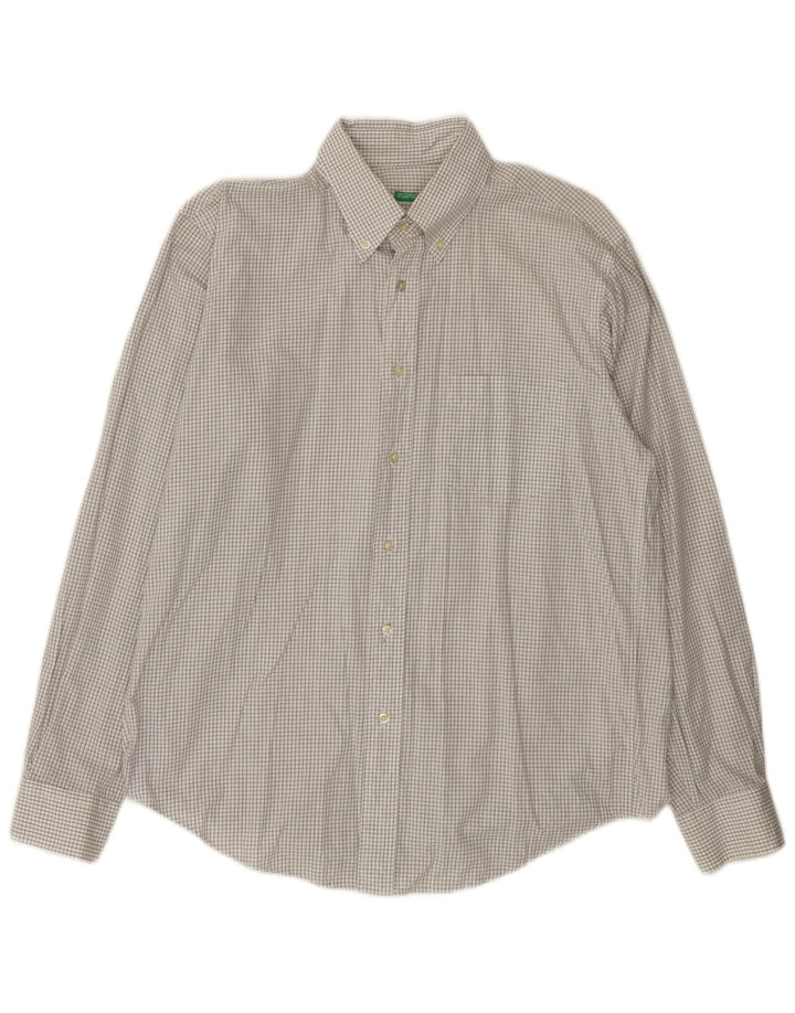 Camisa masculina Benetton média xadrez branca